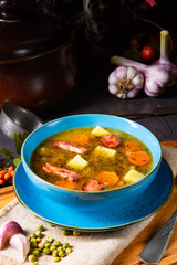 polish pea soup (grochowka) with smoked bacon and sausage