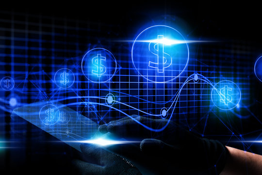 hand with ai data connect to social network for bitcoin money dollar online crypto currency trade business application concept, digital asset risk financial