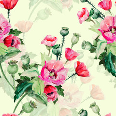 Bouquet of pink poppies. Sketch of a bouquet of flowering.Pattern seamless.