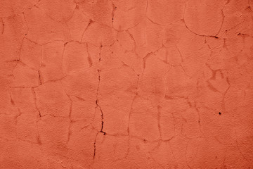 Coral Color Painting on Broken Concrete Wall Texture Background.