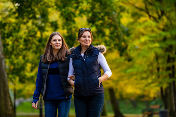People walking in city park