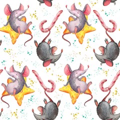 Mouse funny seamless pattern, 2020 new year rat