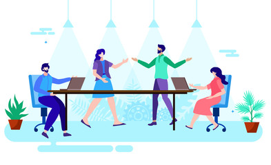 team discussing around the table in room, team meeting