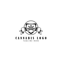 Marijuana Emblem with a Shield Logo Vector Icon Illustration