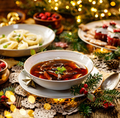 Christmas mushroom soup, a traditional vegetarian  mushroom soup made with dried forest mushrooms...