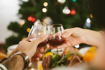 Group of people enjoying dinner together. Dining Wine Cheers Party thanksgiving Concept