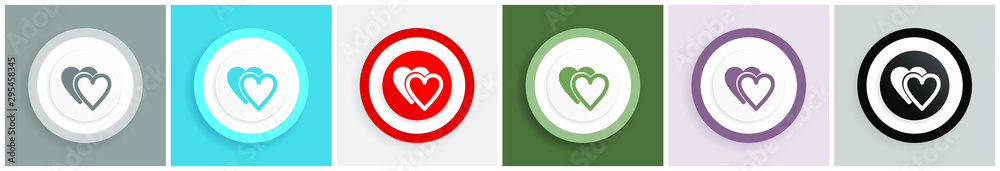 Poster love icon set, colorful flat design vector illustrations in 6 options for web design and mobile appl