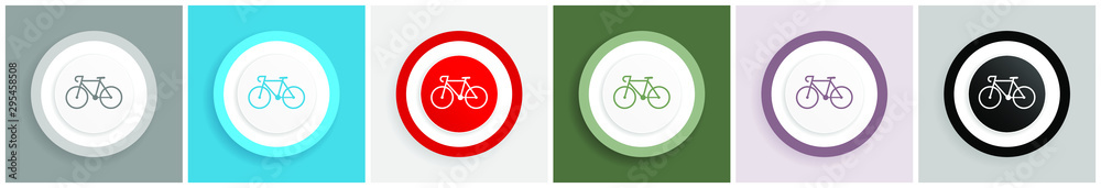 Poster Bicycle icon set, colorful flat design vector illustrations in 6 options for web design and mobile applications