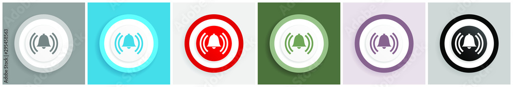 Aufkleber alarm icon set, colorful flat design vector illustrations in 6 options for web design and mobile app