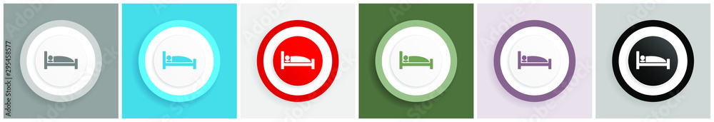 Poster hotel icon set, colorful flat design vector illustrations in 6 options for web design and mobile app