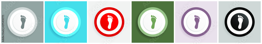Poster Foot icon set, colorful flat design vector illustrations in 6 options for web design and mobile applications