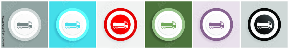 Poster truck icon set, colorful flat design vector illustrations in 6 options for web design and mobile app