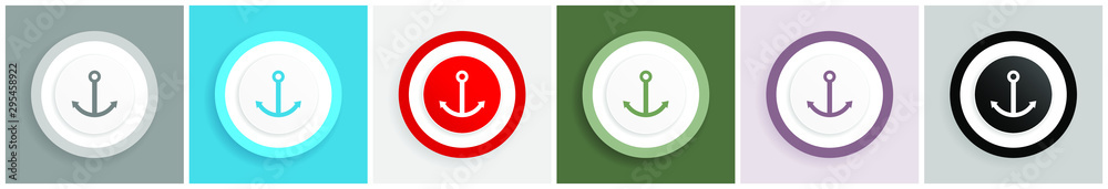 Aufkleber Anchor icon set, colorful flat design vector illustrations in 6 options for web design and mobile applications