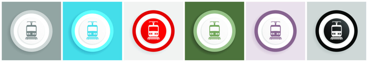 Train icon set, colorful flat design vector illustrations in 6 options for web design and mobile applications