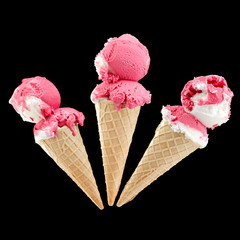 Thre white pink ice creams in wafers