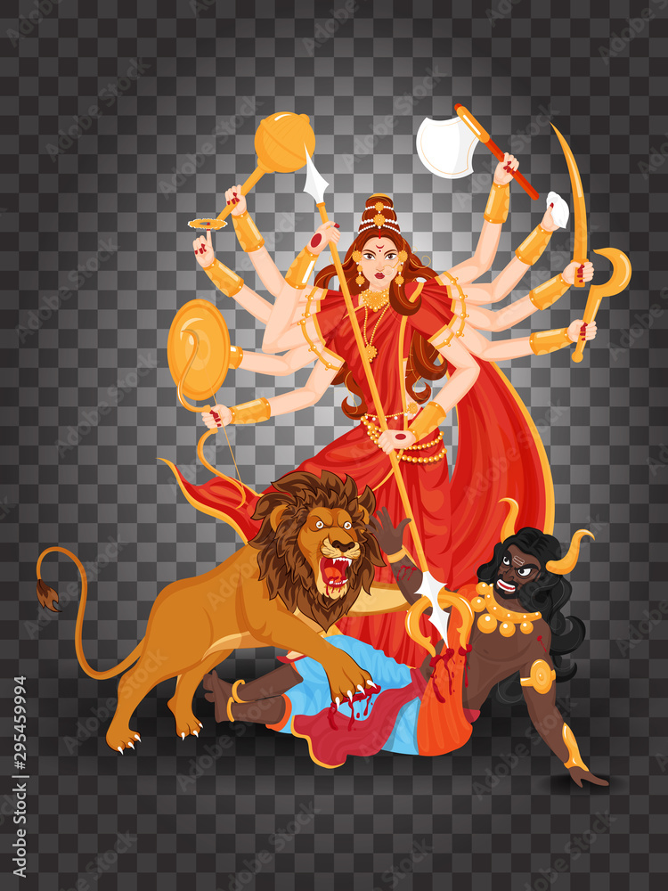 Canvas Prints Illustration of Hindu Mythology Goddess Durga Maa character on png background for Navratri or Durga Puja Festival.