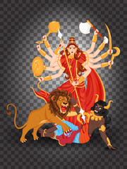 Illustration of Hindu Mythology Goddess Durga Maa character on png background for Navratri or Durga Puja Festival.
