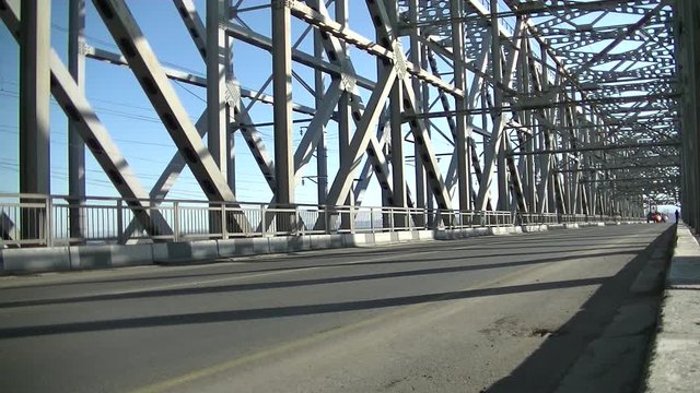 Reconstruction Soviet withdrawal from Afghanistan. A column of Soviet BTR-80s crossing the Hairatan bridge.