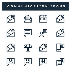 Set of communication icon in line art.