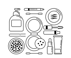 Set of monochrome icons cosmetics for face