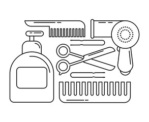 Hairdressing tools and cosmetics, set of icons