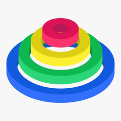 3d concentric circles chart with four different steps.