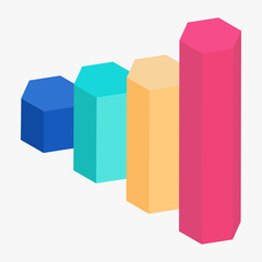 3D isometric of colorful bar graph element.