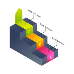 Business and success concept, 3d isometric infographic elements with three different levels on white background.