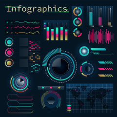 Set of Infographic diagram, Chart or graph on black background.