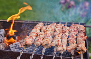 Cooking shashlik on the mangal