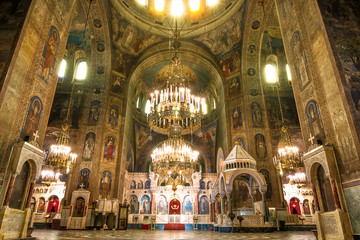 Interior of the Cathedral of Saint Alexander Nevsky in Sofia, Bulgaria