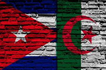 Flag of Algeria and Cuba on brick wall
