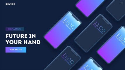 Smart phones on backgroud. Website landing page or hero image.