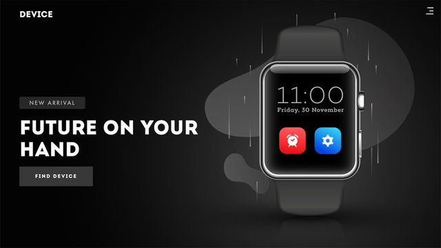 Website hero image or landing page with smart watch .