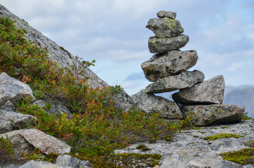 Pile of Stones in the mountains of Norway. Summertime.