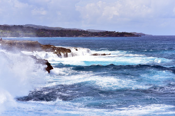 Devil's Tears is a rocky outcrop with large crashing waves which is located in  Nusa Lembongan Island, Bali, Indonesia