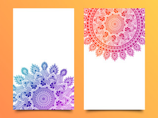 Beautiful floral invitation cards with different mandala design.