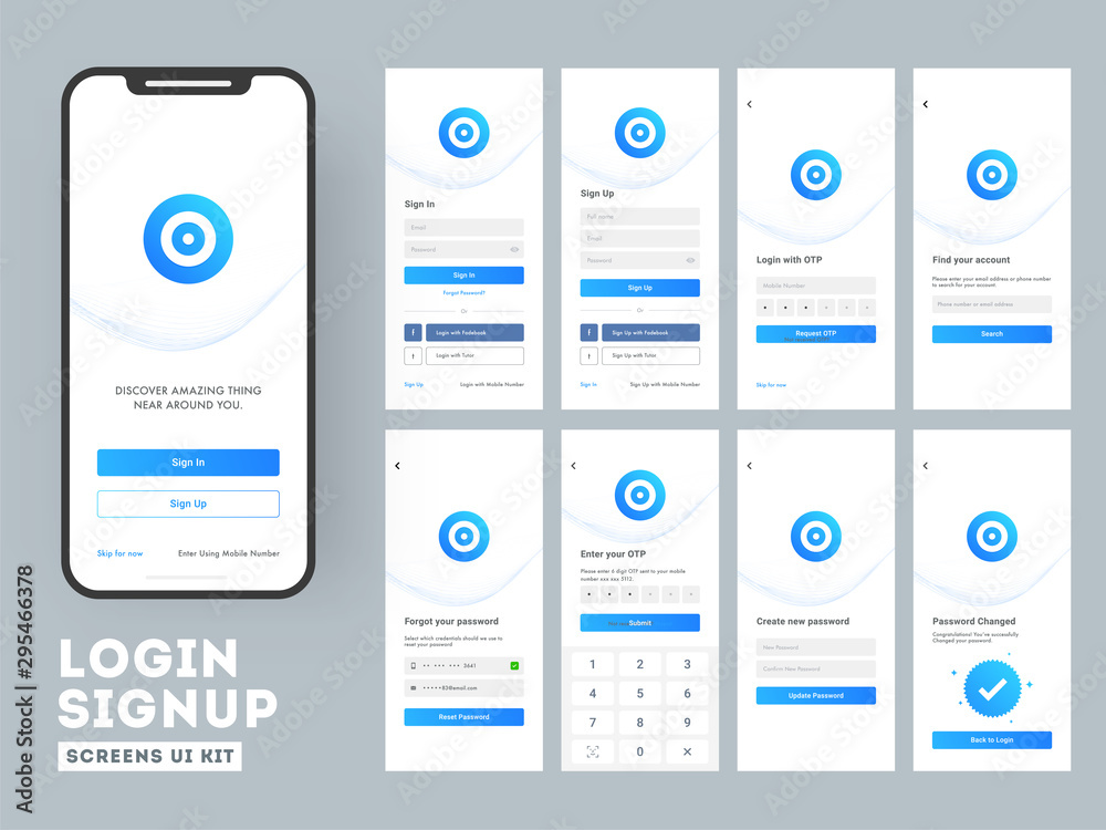 Wall mural different login screens including create account, sign in and sign up features for mobile apps and r