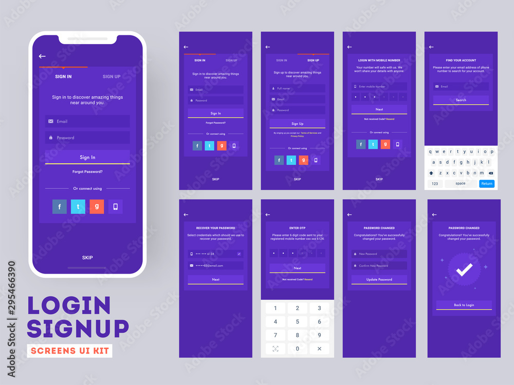 Canvas Prints flat style ui, ux and gui layout with different login screens including account sign in, sign up, an