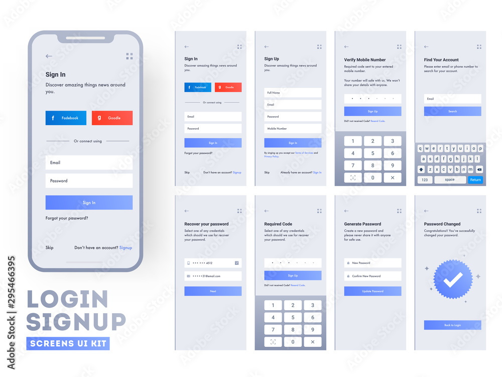 Canvas Prints set of mobile login screens with ui for applications including account sign in, sign up, and lock sc