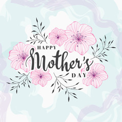 Beautiful flowers decorated happy mother's day lettering on abstract background can be used as greeting card design.