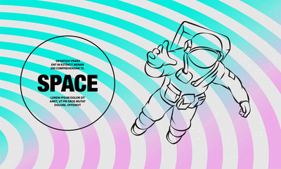 Astronaut flying in space. Vector outline of Space man illustration.