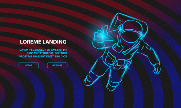 Astronaut flying in space and catches the light in his hand. Vector Space man Background for Landing Page Template.