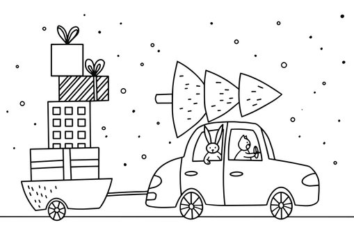 Colouring page. Cute vector illustration y, winter Christmas colouring book for kids.