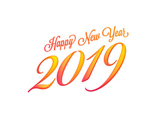Happy New Year 2019 lettering on white background can be used poster or template design.