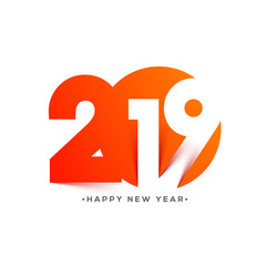 Happy New Year greeting card design, 2019 text in paper cut style on white background.