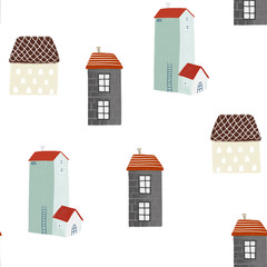 Fototapeta premium Seamless pattern with scandinavian houses
