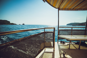 Fototapeta na wymiar On the ship. Adriatic Sea. Vacation. Excursion to the island