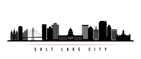 Salt Lake City skyline horizontal banner. Black and white silhouette of Salt Lake City, Utah. Vector template for your design.