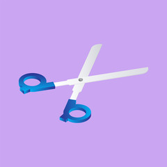 Isometric illustration of scissors on purple background.